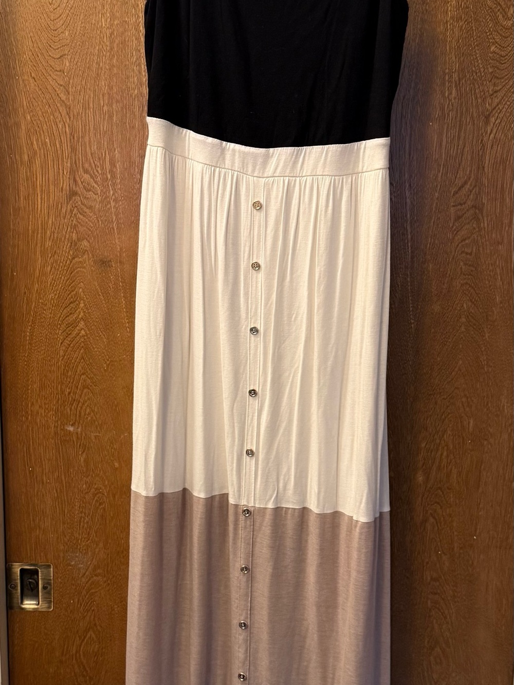 Charming Charlie Black, White & Taupe Colorblock Button-Front Maxi Dress